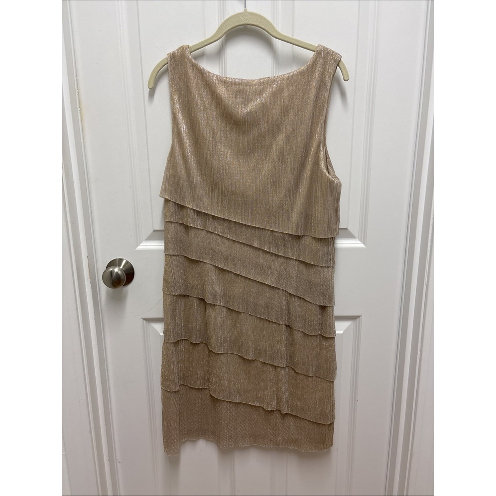 Connected Apparel Dress Tiered Ruffle Womens Size 14 Gold Tan Sparkle‎ Ladies - Picture 3 of 5